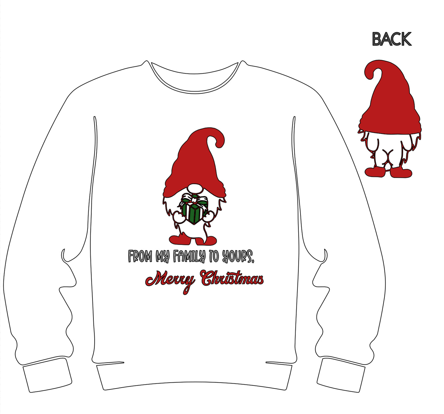 Naughty gnome present adult crew neck