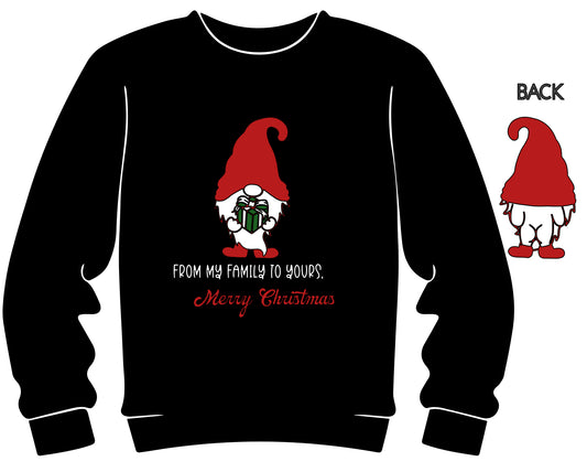 Naughty gnome present adult crew neck